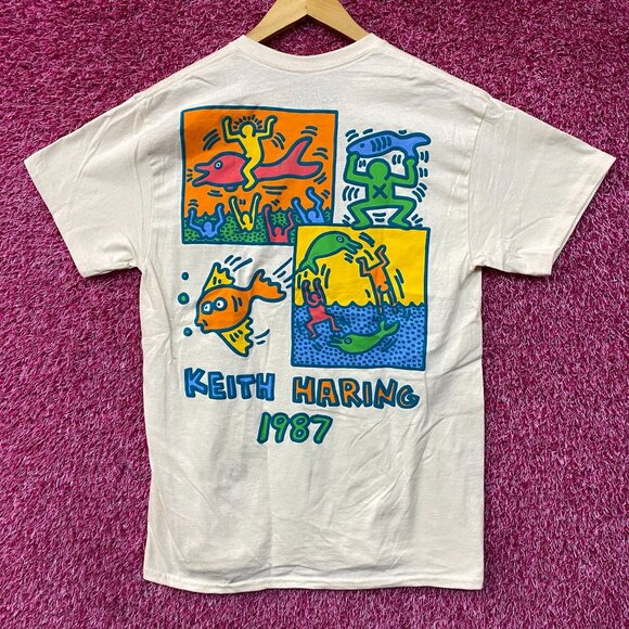 Keith Haring Fish Ocean 1987 Retro Graphic T-Shirt Medium - Picture 1 of 5